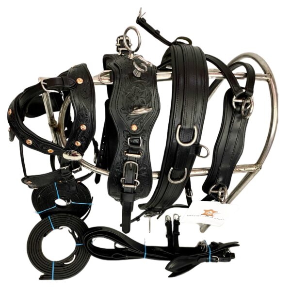 Anatomic Leather Driving harness for single horse cart-BLack