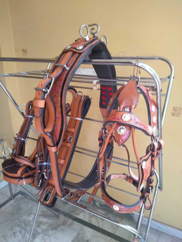 Stylish 3 tone color Leather Driving harness Natural/Pink (5 day delivery by DHL