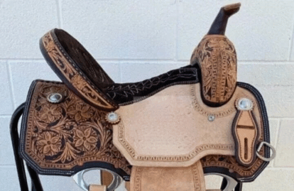 Western Leather Horse Barrel Saddle Suede Seat Floral Tooled
