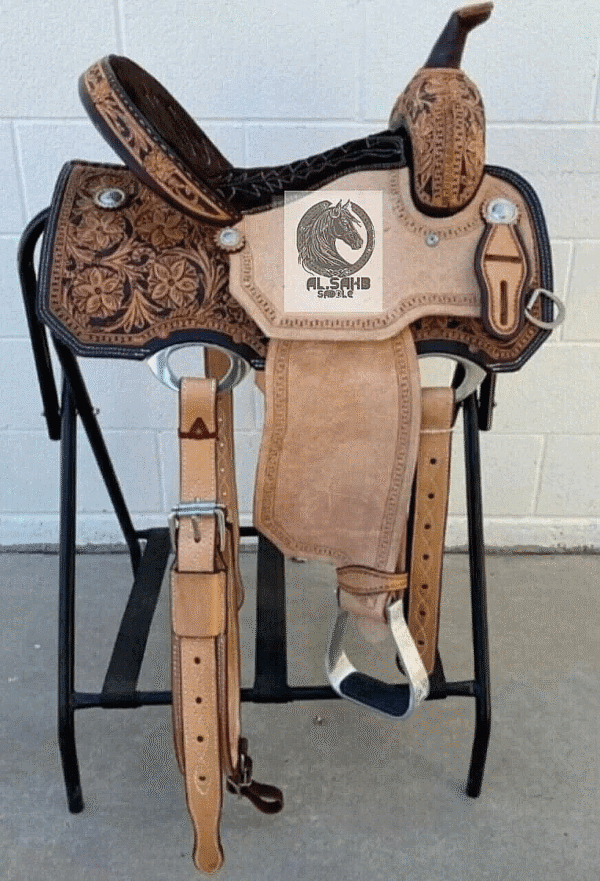 Western Leather Horse Barrel Saddle Suede Seat Floral Tooled